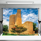 Aperturee - Vintage Brick Wall House Blue Sky Photo Backdrop